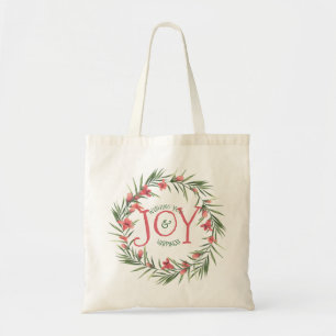Sjabloon Rode en groene Floral met grote kerstfees Tote Bag