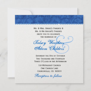 Sjabloon rond koninklijk blauw en wit Damask Weddi Kaart