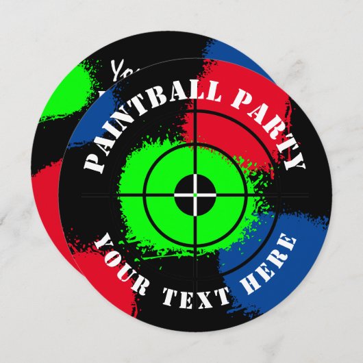 Sjabloon ronde pintball splatter party call kaart (Voorkant / Achterkant)