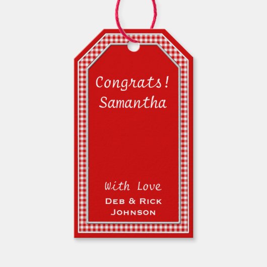 Sjabloon Rood-wit Gingham-HANG LABEL Cadeaulabel (Voorkant)