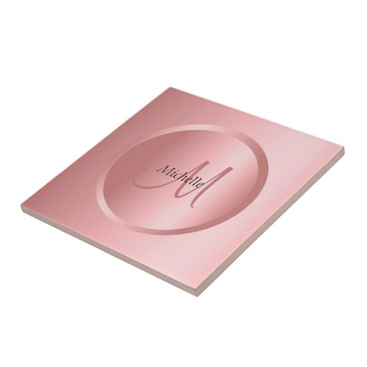  Sjabloon Roos Gouden Monogram Elegant Tegeltje (Zijkant)