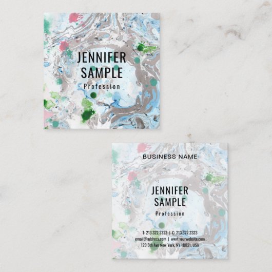 Sjabloon Roze Blauw Groen Trendy Moderne Abstract Vierkante Visitekaartje (Voorkant / Achterkant)
