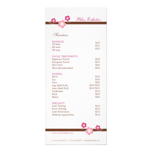 Sjabloon roze en bruin Sakura Spa Menu (Voorkant)