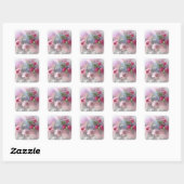 Sjabloon Roze Rode Rozen Aquarel Kunstwerk Vierkante Sticker (Vel)