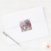 Sjabloon Roze Rode Rozen Aquarel Kunstwerk Vierkante Sticker (Envelop)