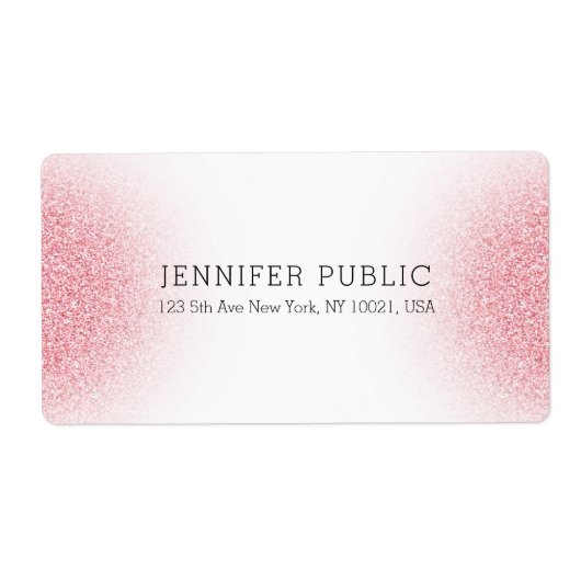 Sjabloon Roze Rose Gold Glitter Kijk er elegant Wi Etiket (Voorkant)