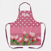 Sjabloon Roze Tulpen op roze en witte pooldots Schort (Voorkant)