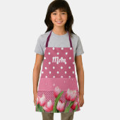 Sjabloon Roze Tulpen op roze en witte pooldots Schort (Insitu)