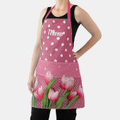 Sjabloon Roze Tulpen op Roze en Witte Stippen Schort (Insitu)