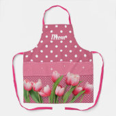 Sjabloon Roze Tulpen op Roze en Witte Stippen Schort (Voorkant)