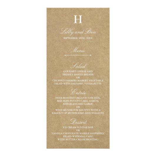 Sjabloon Rustic Country Kraft Wedding Menu (Voorkant)