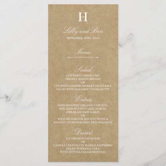 Sjabloon Rustic Country Kraft Wedding Menu (Voorkant)