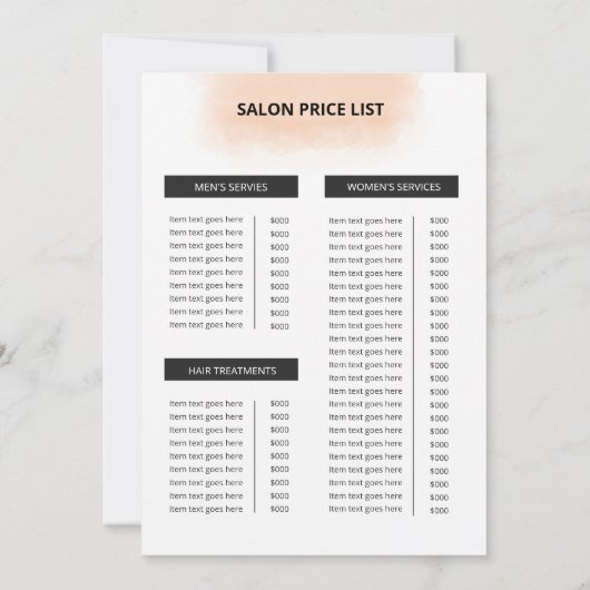 Sjabloon Salon and Spa Price List (Achterkant)