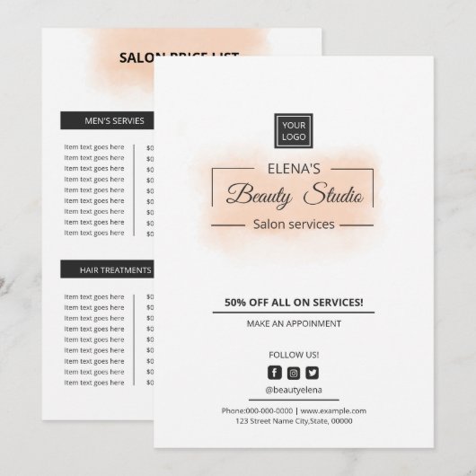 Sjabloon Salon and Spa Price List (Voorkant / Achterkant)