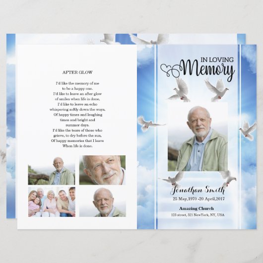 sjabloon sky & dove Funeral Program (Voorkant / Achterkant)