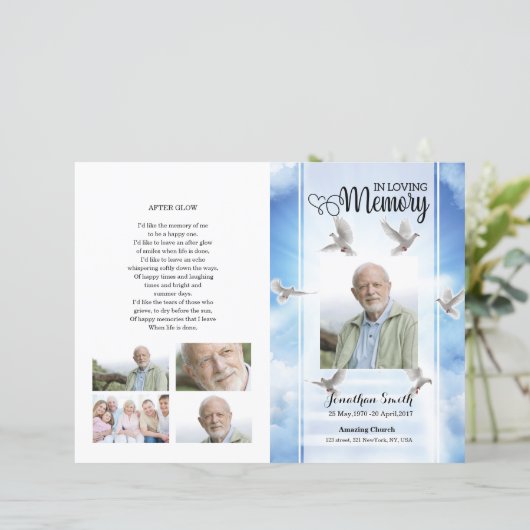 sjabloon sky & dove Funeral Program (Staand voorkant)