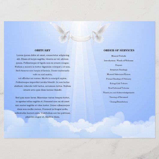 sjabloon sky & dove Funeral Program (Achterkant)