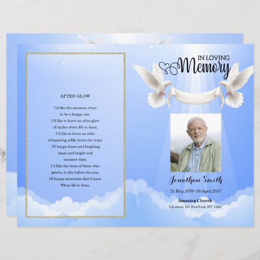 sjabloon sky & dove Funeral Program (Voorkant / Achterkant)