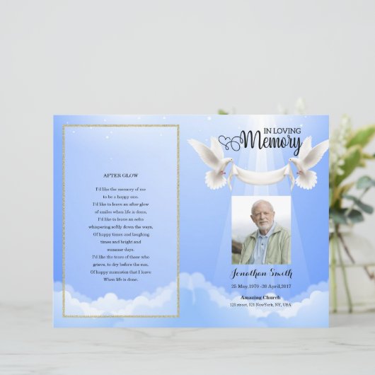 sjabloon sky & dove Funeral Program (Staand voorkant)