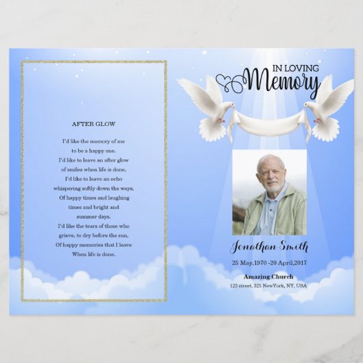 sjabloon sky & dove Funeral Program (Voorkant)