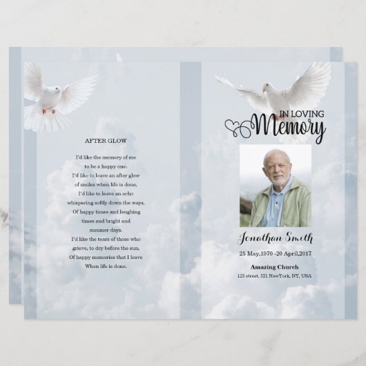 sjabloon sky & dove Funeral Program (Voorkant / Achterkant)