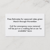 Sjabloon sneeuwruiming met Snowman Visitekaartje (Achterkant)