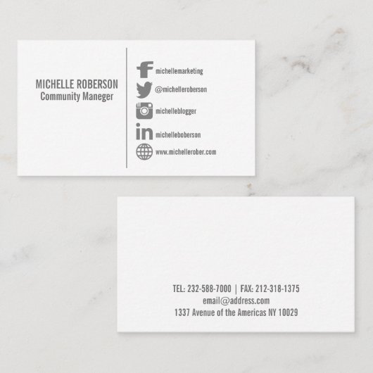 Sjabloon sociale mediapictogrammen visitekaartje (Voorkant / Achterkant)