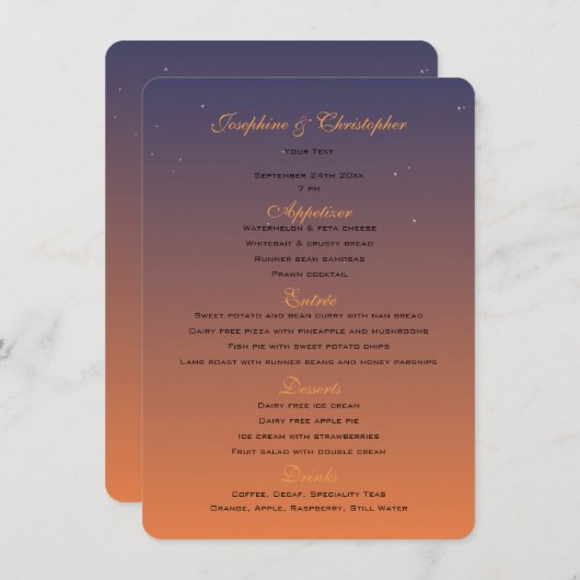 Sjabloon Sunset Menu (Voorkant / Achterkant)