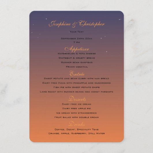 Sjabloon Sunset Menu (Voorkant)