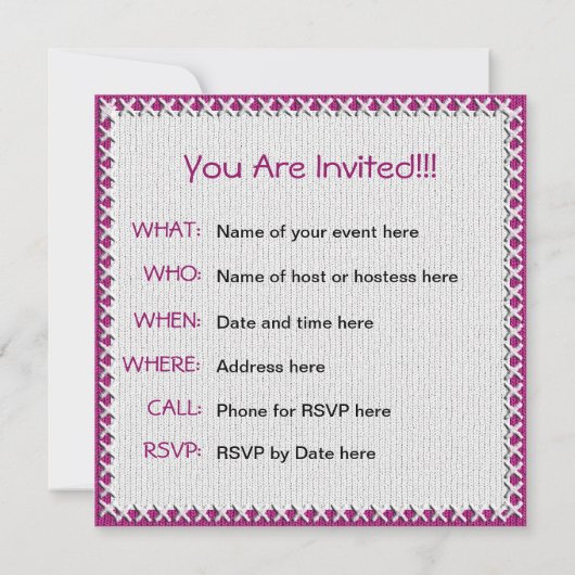 Sjabloon tekst - Fuchsia Knit Stockinette Stitch Kaart (Achterkant)