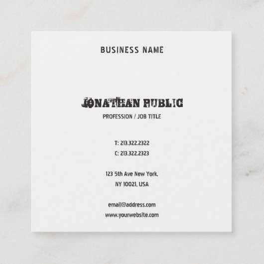 Sjabloon tekst zwart-wit en wit vierkante visitekaartje (Achterkant)