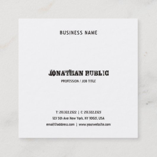 Sjabloon tekst zwart-wit en wit vierkante visitekaartje (Achterkant)