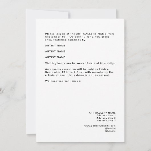 Sjabloon uitnodiging groepstentoonstelling (Achterkant)