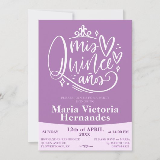 Sjabloon uitnodiging Quinceañera (Voorkant)