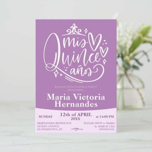 Sjabloon uitnodiging Quinceañera (Staand voorkant)