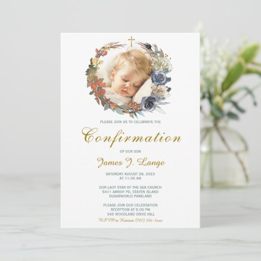 Sjabloon Uitnodiging tot bevestiging van jongen (Staand voorkant)