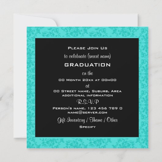Sjabloon van Aqua Black afstuderen demask Aqua PER Kaart (Achterkant)