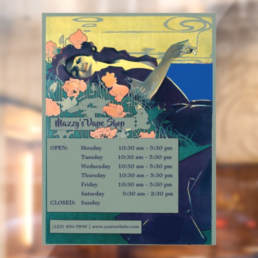 Sjabloon van  Art Nouveau Vape Shop Hours Raamsticker (Vel 2)