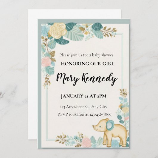 Sjabloon van Baby shower in de stutten en kutsen Kaart (Voorkant / Achterkant)