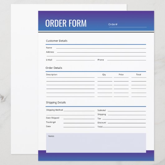 Sjabloon van bestelbon (Voorkant / Achterkant)