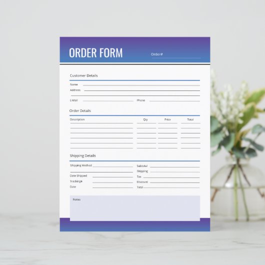 Sjabloon van bestelbon (Staand voorkant)