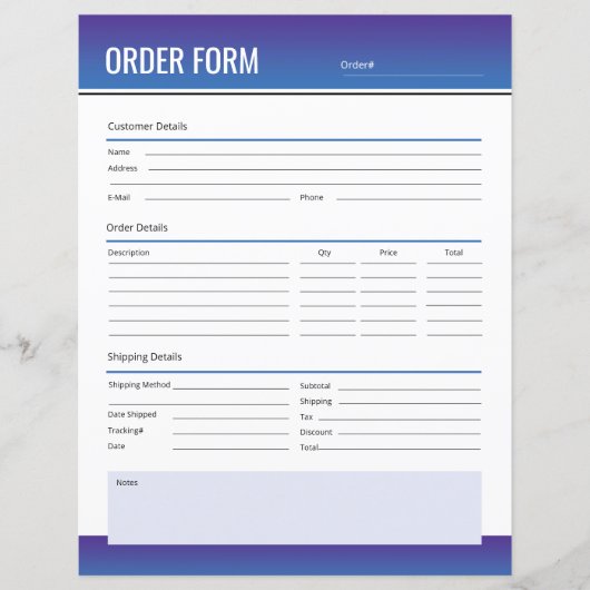 Sjabloon van bestelbon (Voorkant)
