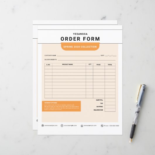 Sjabloon van bestelbon | Eenvoudig  (Voorkant / Achterkant in situ)