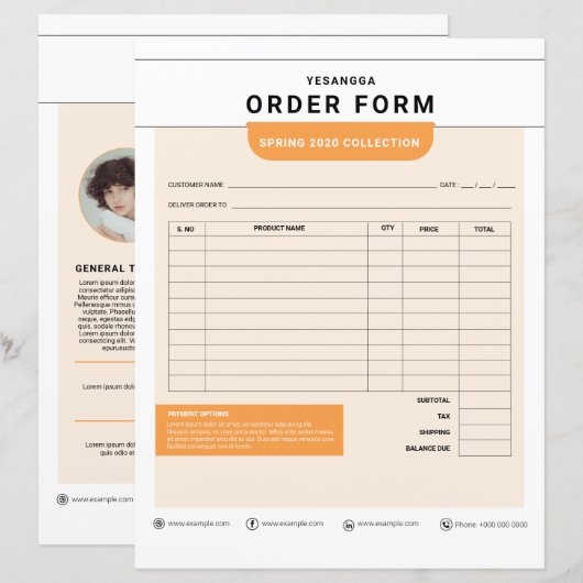 Sjabloon van bestelbon | Eenvoudig  (Voorkant / Achterkant)