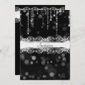 Sjabloon van Black and Silver Glam Party Kaart (Voorkant / Achterkant)