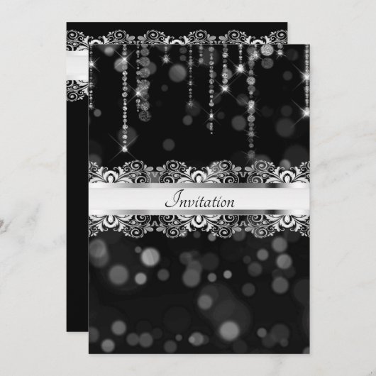 Sjabloon van Black and Silver Glam Party Kaart (Voorkant / Achterkant)