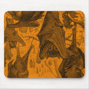 Sjabloon van de 1800s Flying Fox Bat Retro Oranje Muismat