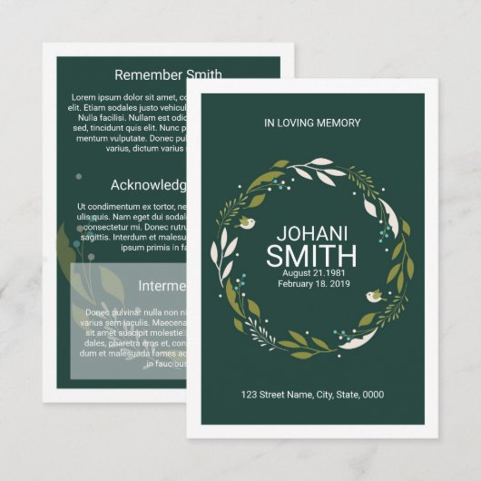 Sjabloon van de Kaart van het begrafenisprogramma (Voorkant / Achterkant)