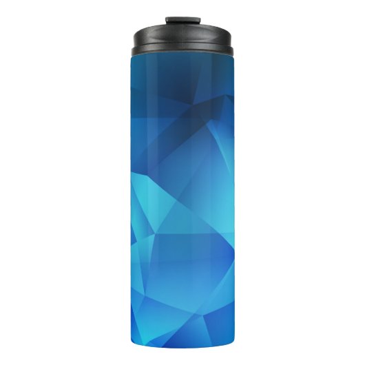 Sjabloon van de lichte BLAUWE gradiëntdriehoeken. Thermosbeker (Voorkant)