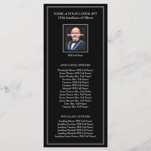 Sjabloon van de Masonic Rack Card Program Guide (Achterkant)